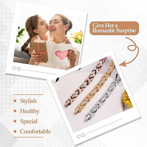 Miniatura 9 de Jecanori Pulseras magnéticas de cobre para mujer, pulseras de cristal para mujer, pulseras de cobre puro 99.9%, regalo de joyería de Navidad con