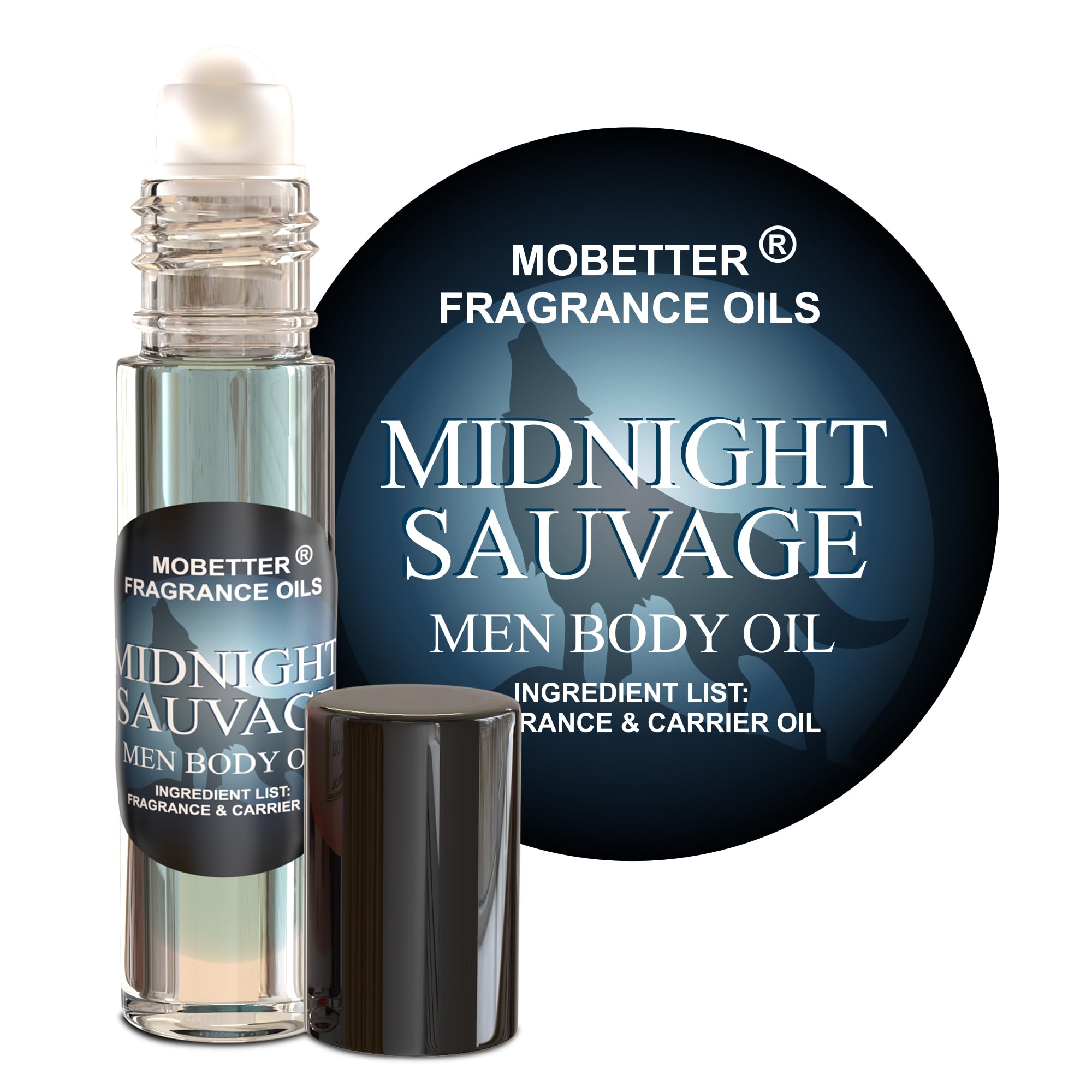 MOBETTER FRAGRANCE OILS Midnight Sauvage Men Cologne Body 1/3 oz Roll On Glass Bottle