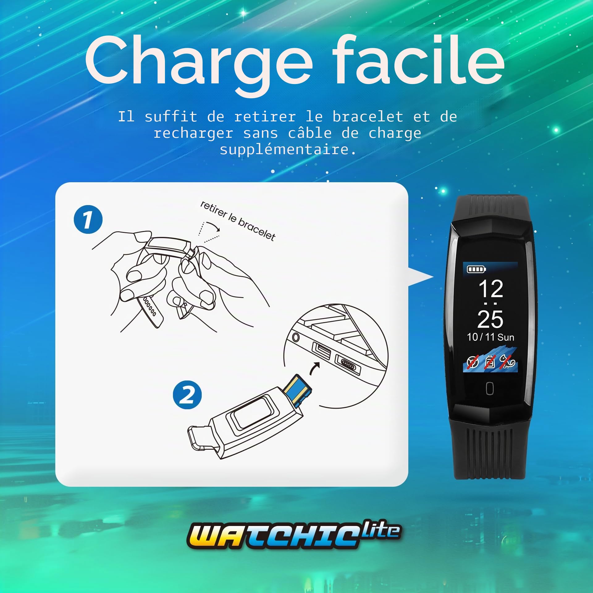 Brook Watchic Lite Édition Exclusive Officielle – Montre Auto Catch + Auto Spin, Écran Couleur 0,96″, Étanche IPX7, Autonomie 240 h, Porte‑clés Inclus