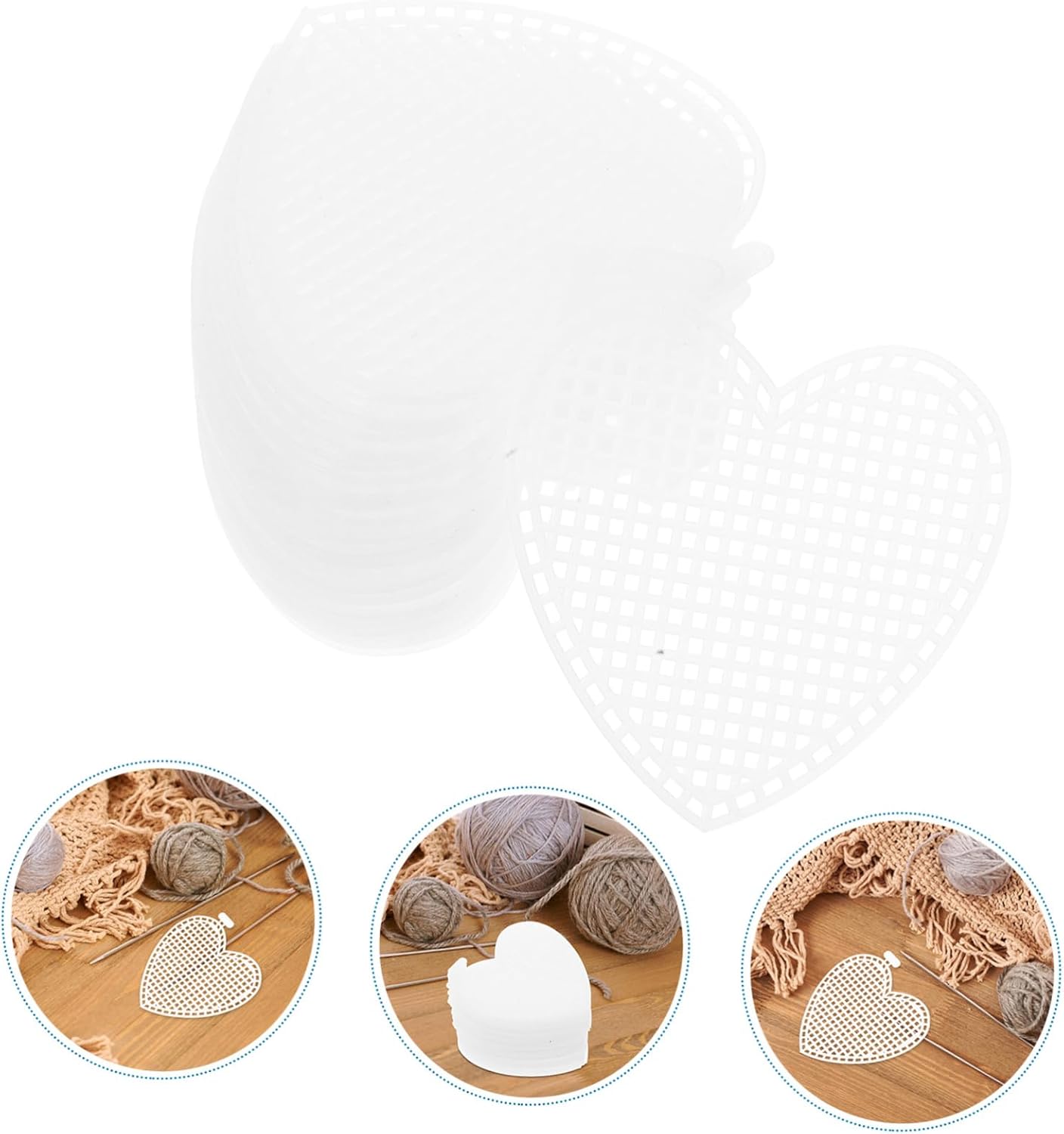 DOITOOL 30pcs Heart Shape Plastic Mesh Canvas for Crafting Embroidery and Cross Stitch White Blank Knit Yarn Supplies for DIY Projects and Valentine's Day Decor