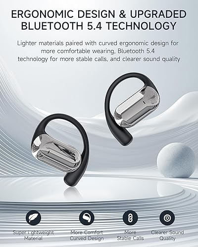 Miniatura 8 de EUQQ Auriculares de oreja abierta - Auriculares deportivos Bluetooth 5.4 para correr, ultra cómodos, auriculares abiertos inalámbricos con IP7