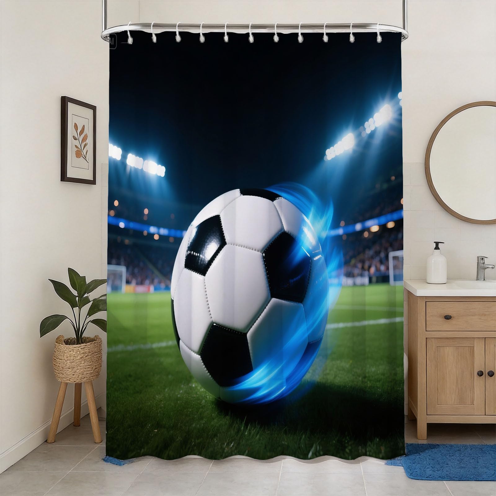 Rideau de douche football anti moisissure et imperméable avec anneaux