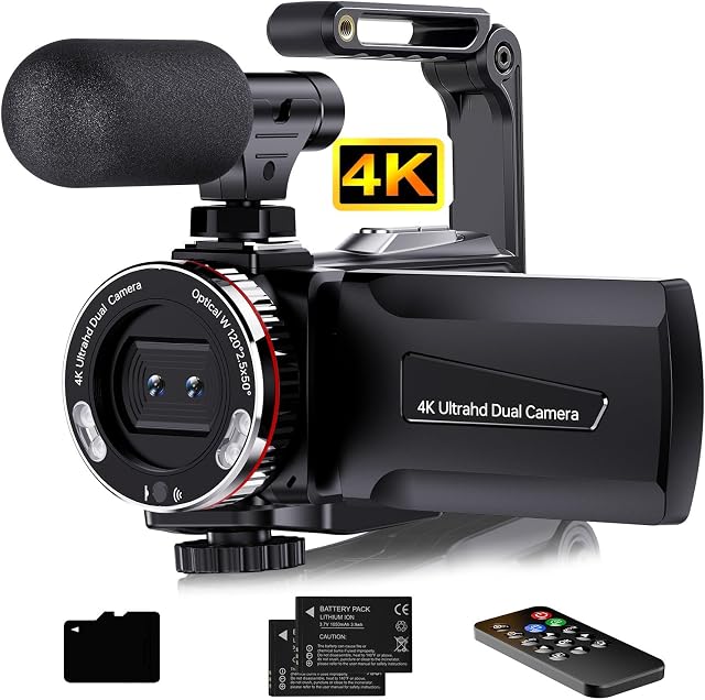 Cámara de Vídeo 4K 64MP con Doble Objetivo y Pantalla Giratoria
