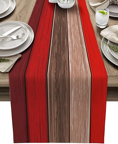 Miniatura 159 de Camino de mesa de algodón y lino estilo granja rústico retro, textura de madera de granero, color degradado marrón y gris, antideslizante,