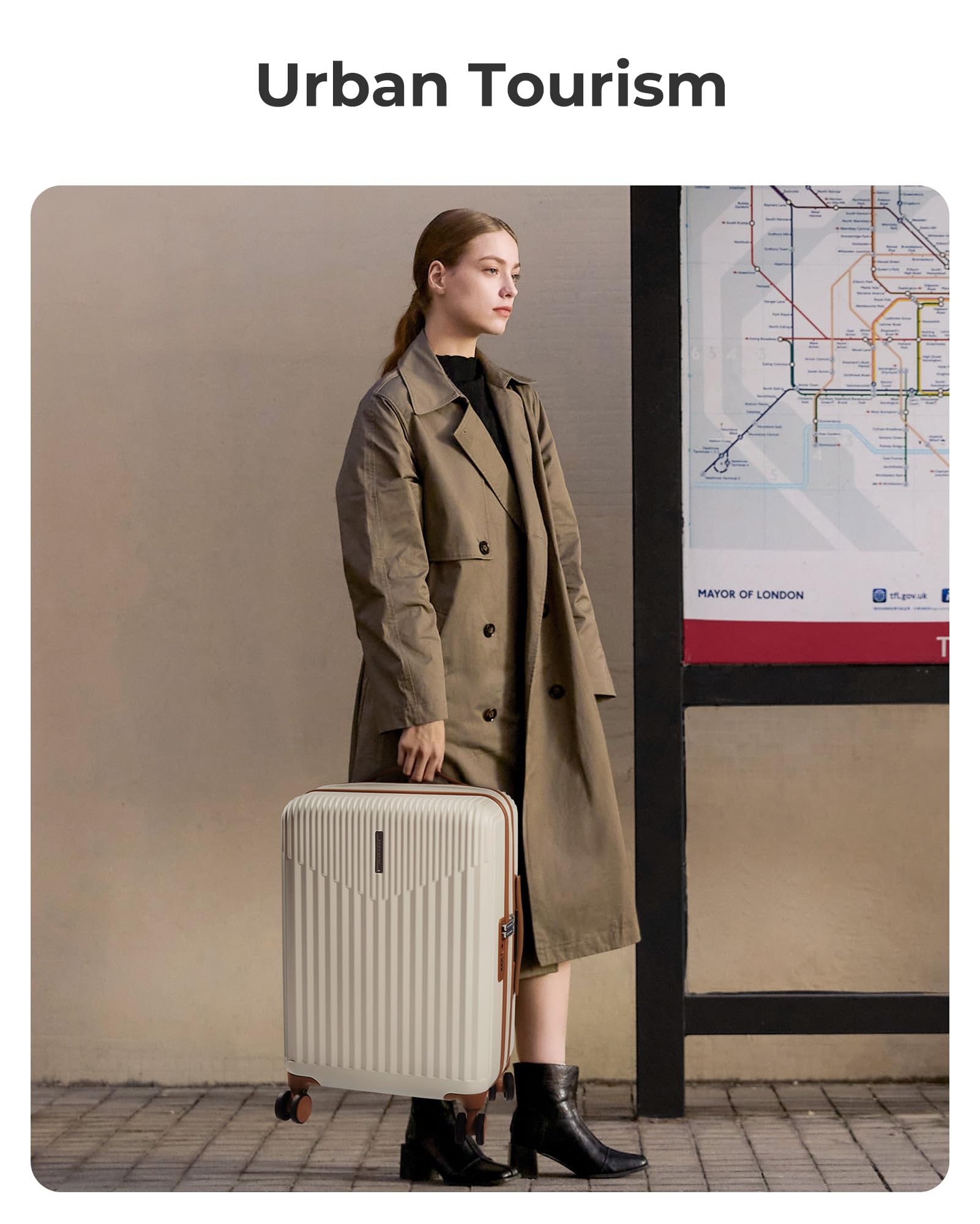 BAGSMART Carry On Luggage 22x14x9 Airline Approved with Spinner Wheels,100% PC Hardside Expandable Luggage with TSA Lock for Trips, 20 Inch Rolling Suitcases for Men Women,Green: Beige