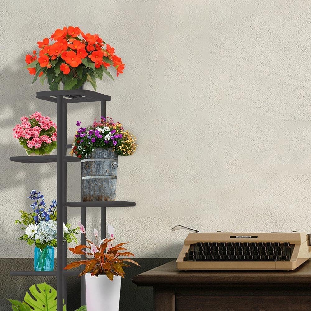 MTB Garden 6 Tier Charcoal Grey Metal Plant Stand Indoor Outdoor Flower Pot Display Planter Shelf image 4