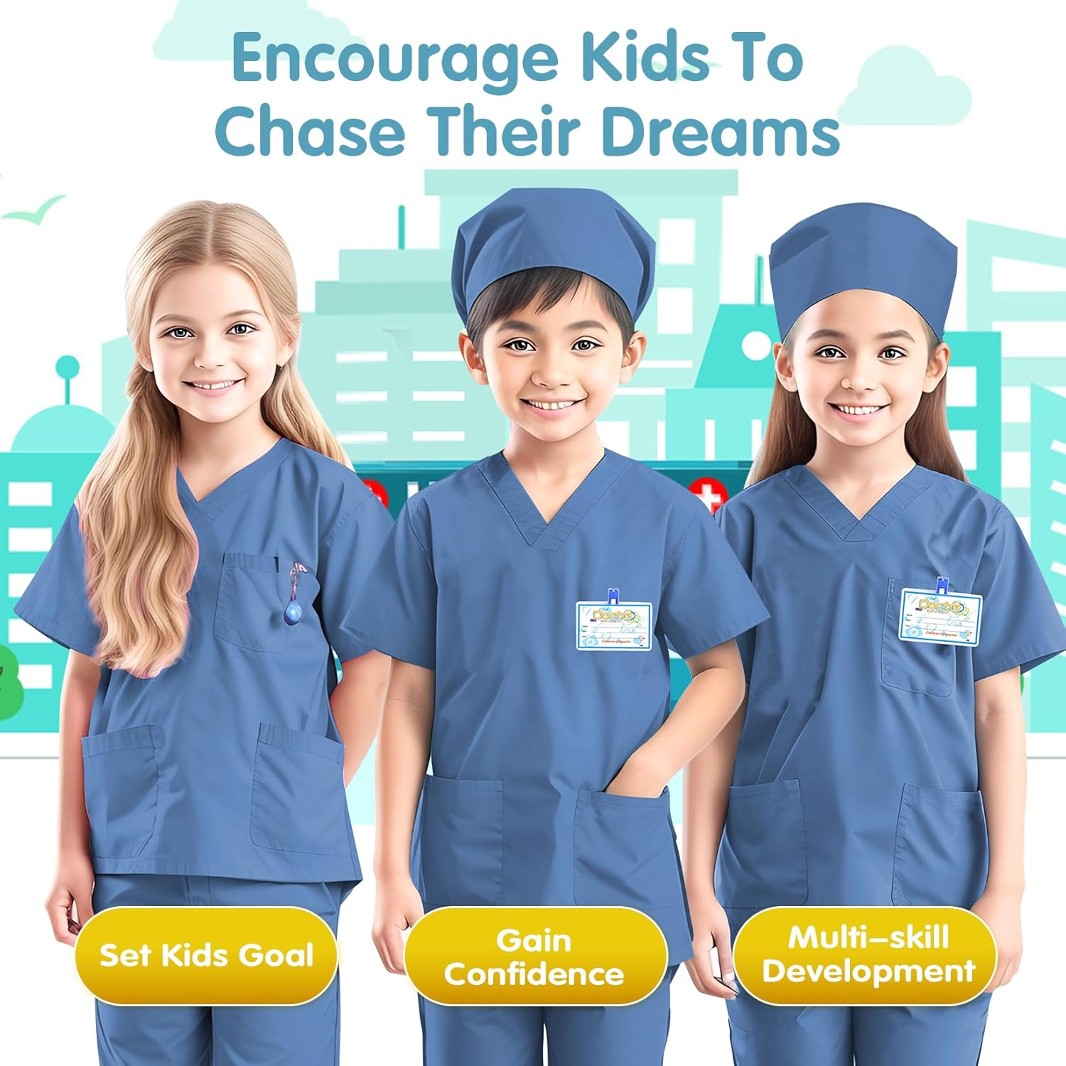 RioRand Doctor Costume for Kids,Toddler Nurse Scrubs Career Day Costume Halloween Dress Up Cosplay For Boys Girls 3-12 Years - Image 4