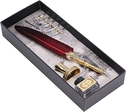 TOPINCN Pluma de plumas de firma para regalo, caja de regalo, juego de bolígrafos de plumas, bolígrafo de inmersión, soporte para bolígrafo de