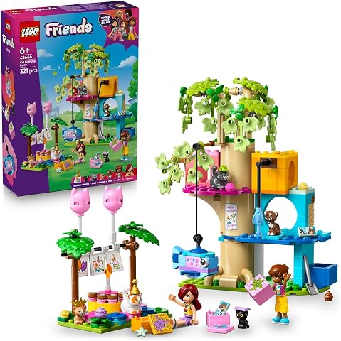LEGO Friends Kedi Doğum Günü Partisi ve Ağaç Ev 42666 | 6 Yaş ve Üzeri Çocuklar için 2 Mini Bebek ve 5 Kedi Figürü İçeren Yaratıcı Oyuncak Yapım Seti, Hediye Fikri (321 Parça)