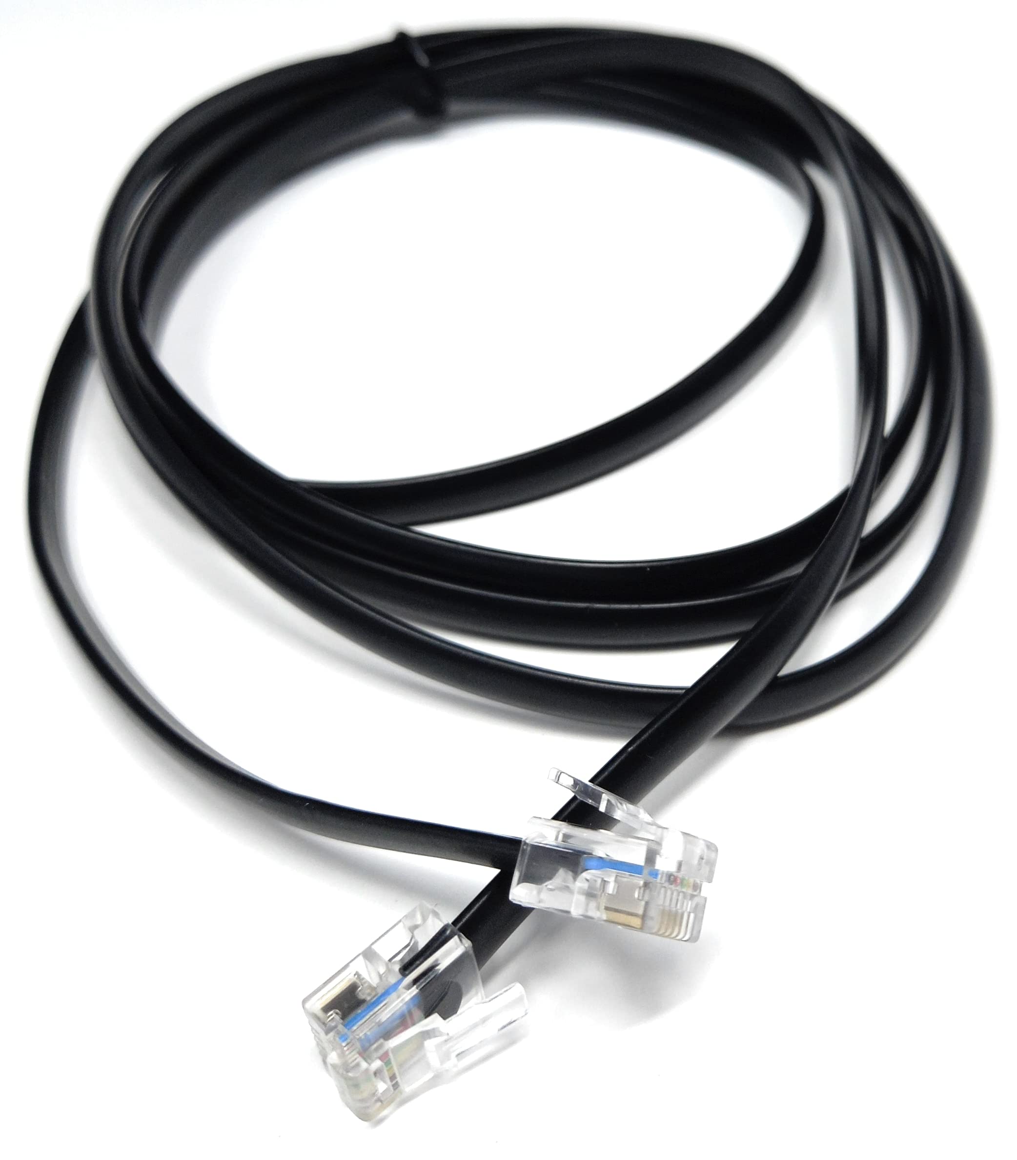 DRUT 2m FLAT RJ12 to RJ12 6P6C Cable Lead Plug to Plug RJ11 with 6 pin Wire 6.5ft Black, 2 meters