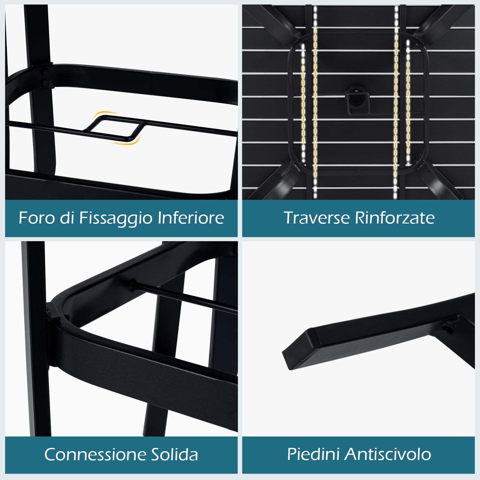 COSTWAY Tavolo Esterno in Metallo, con Foro per Ombrellone, Tappo per Foro, Tavolo Caffè Quadrato per Patio Cortile Piscina, 91 x 91 x 73 cm
