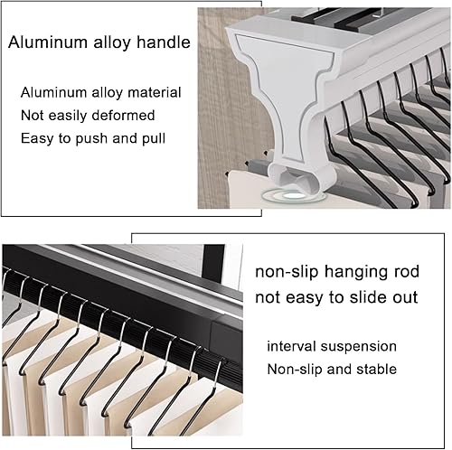 Miniatura 5 de Barra de valet para armario extraíble, con soporte retráctil de 99.2 lbs, riel de ropa extraíble de aleación de aluminio, riel deslizante deslizante