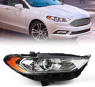 FIONE for Ford Fusion Headlight Assembly 2017 2018 2019 2020 Halogen Projector Headlamp Replacement Chrome Housing Front Lamp Right Passenger Side RH HS7Z13008G