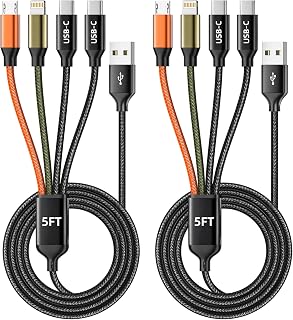 4 in 1 Multi Charging Cable, Charging Cords for Multiple Devices 2Pack 5FT