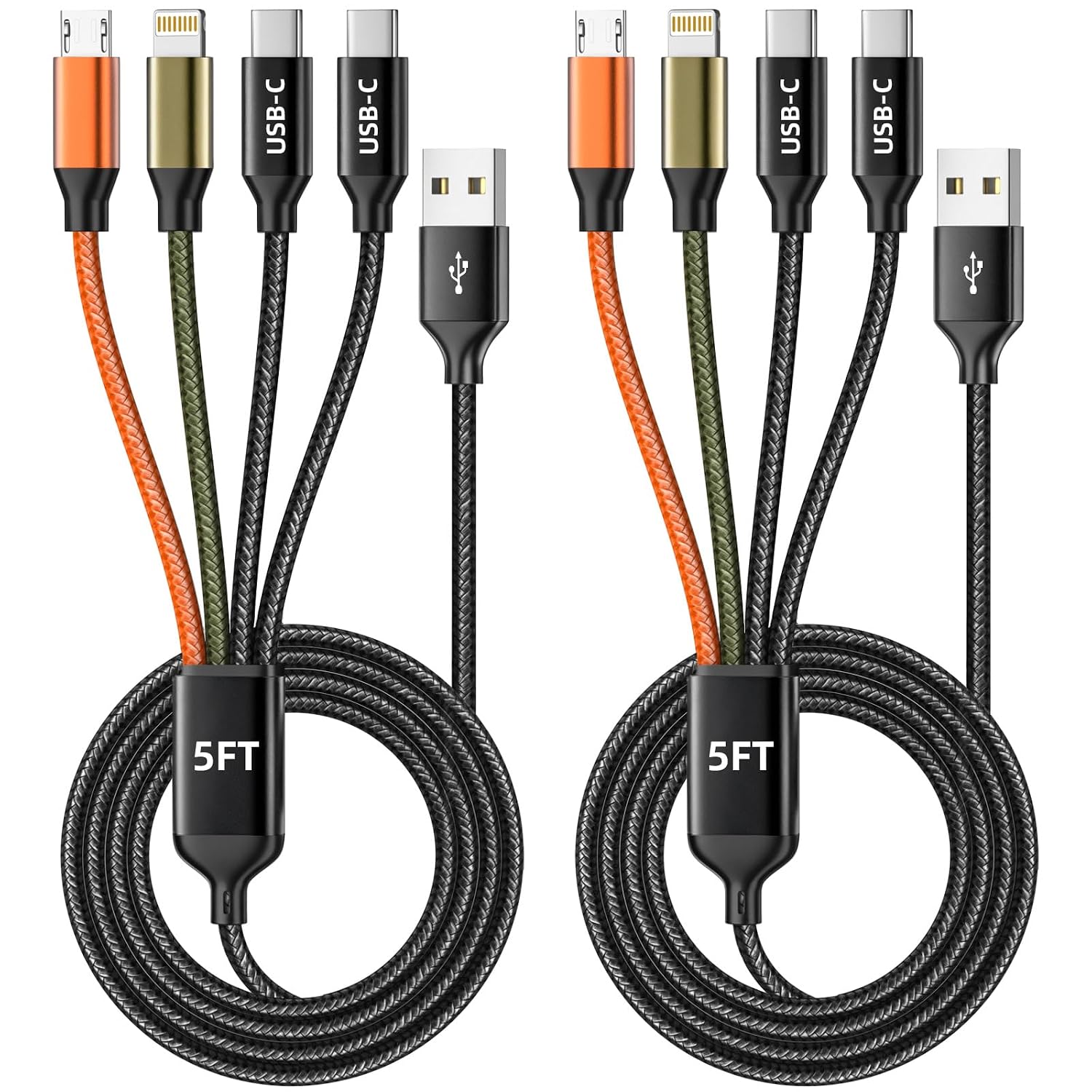 4 in 1 Multi Charging Cable, Charging Cords for Multiple Devices 2Pack 5FT