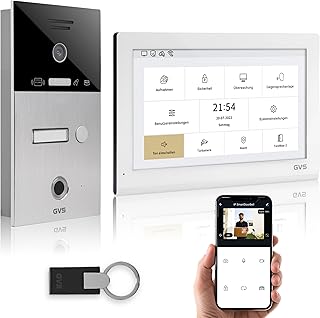 GVS - IP Video Türsprechanlage mit Türöffner, Fingerprint & RFID, HD Kamera, 1x 10 Zoll Monitor & App - Smarte Video Türklingel mit Kamera & Gegensprechanlage für 1 Familienhaus (AVS5428U)