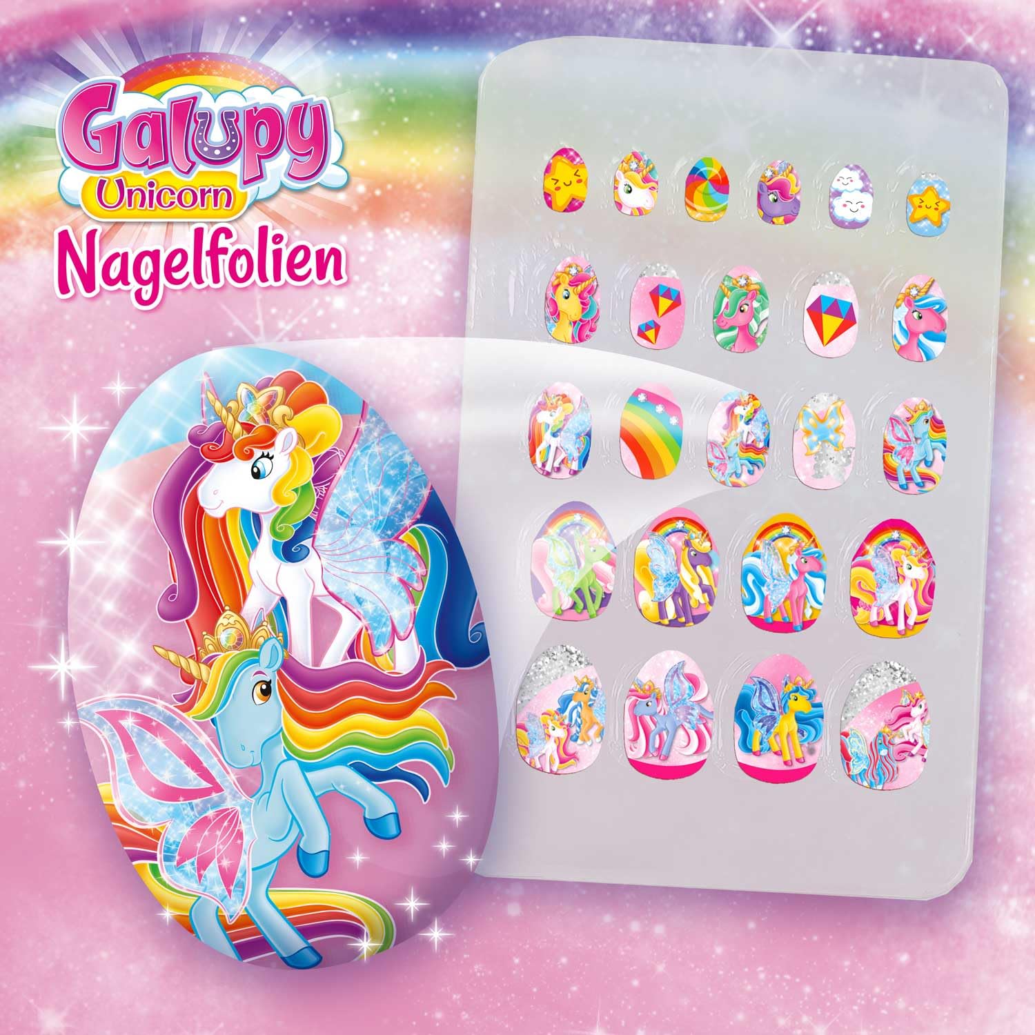 CRAZE Sticker Nails Galupy Unicorn - 432 Stück Nägel Zum Aufkleben für Kinder, Selbstklebende Künstliche Fingernägel, Nagelset Kinder Mädchen