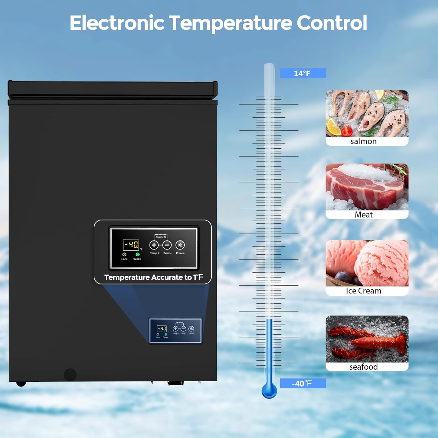 COWSAR 3.5 Cu.Ft Chest Freezer, 14℉ to -40℉ Ultra-Low Temperature Deep Freezer with 2 Removable Stainless Steel Baskets, Electronic Control, 7 Level Adjustable Thermostat