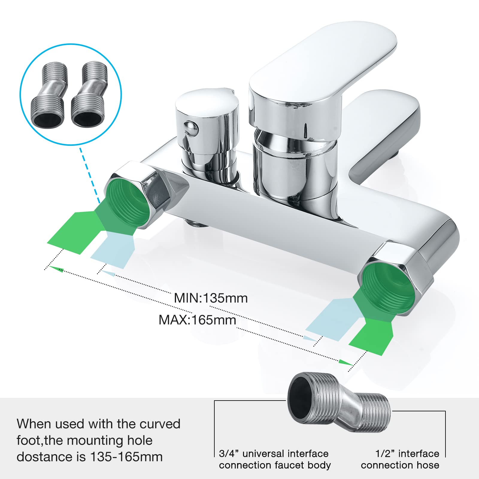 Badewannenarmatur Wannenarmatur Mischbatterie Badewanne Wasserhahn Einhebel Wandmontage Duscharmatur 1/2 Zoll Brauseabgang und Wannenfüll, Chrom Aufputz Wasserhahn für Dusche und Wanne