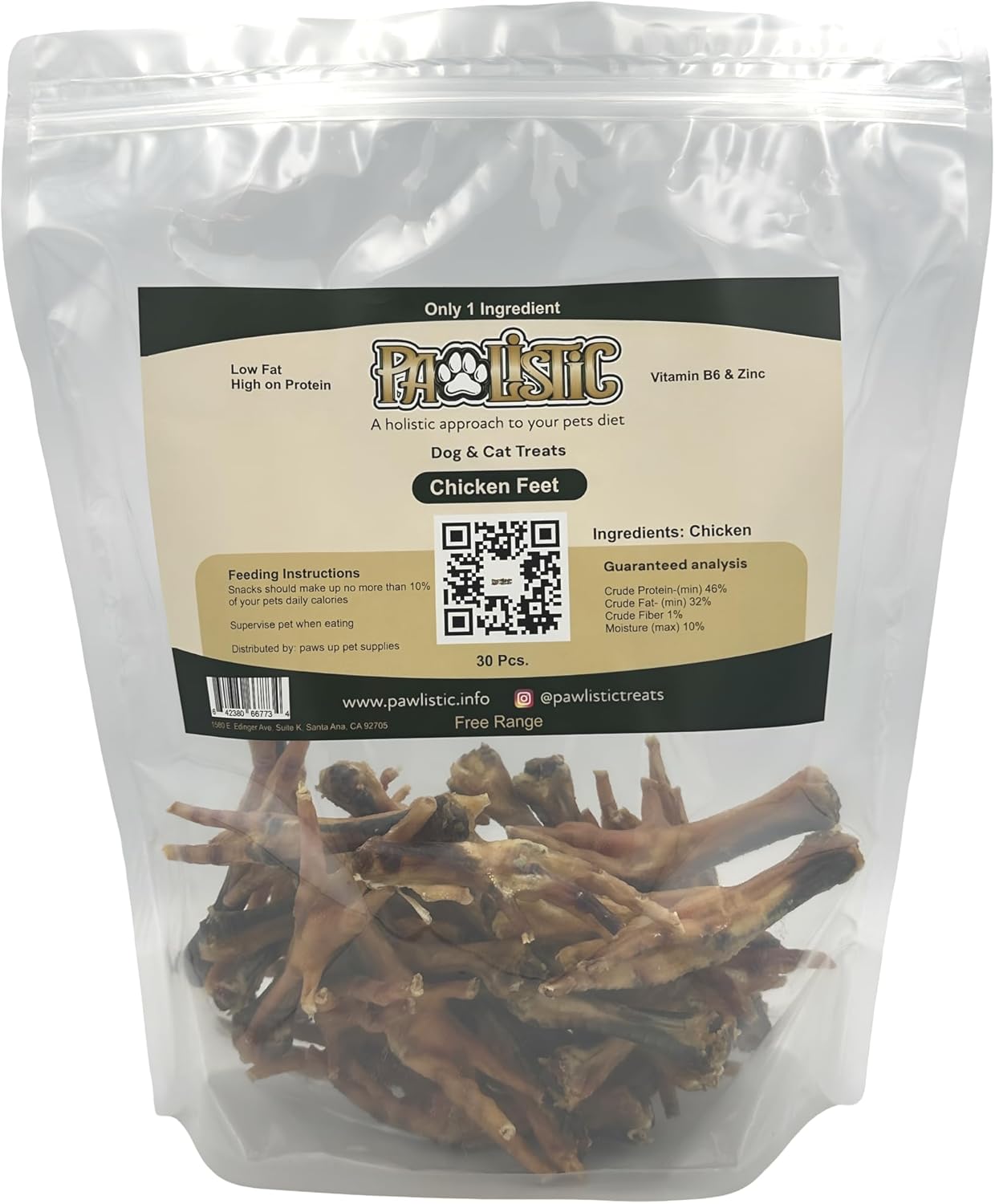 Chicken Feet for Dogs & Cats - 30pc - All-Natural Chew, Single Ingredient, Supports Joint Health, Made in USA