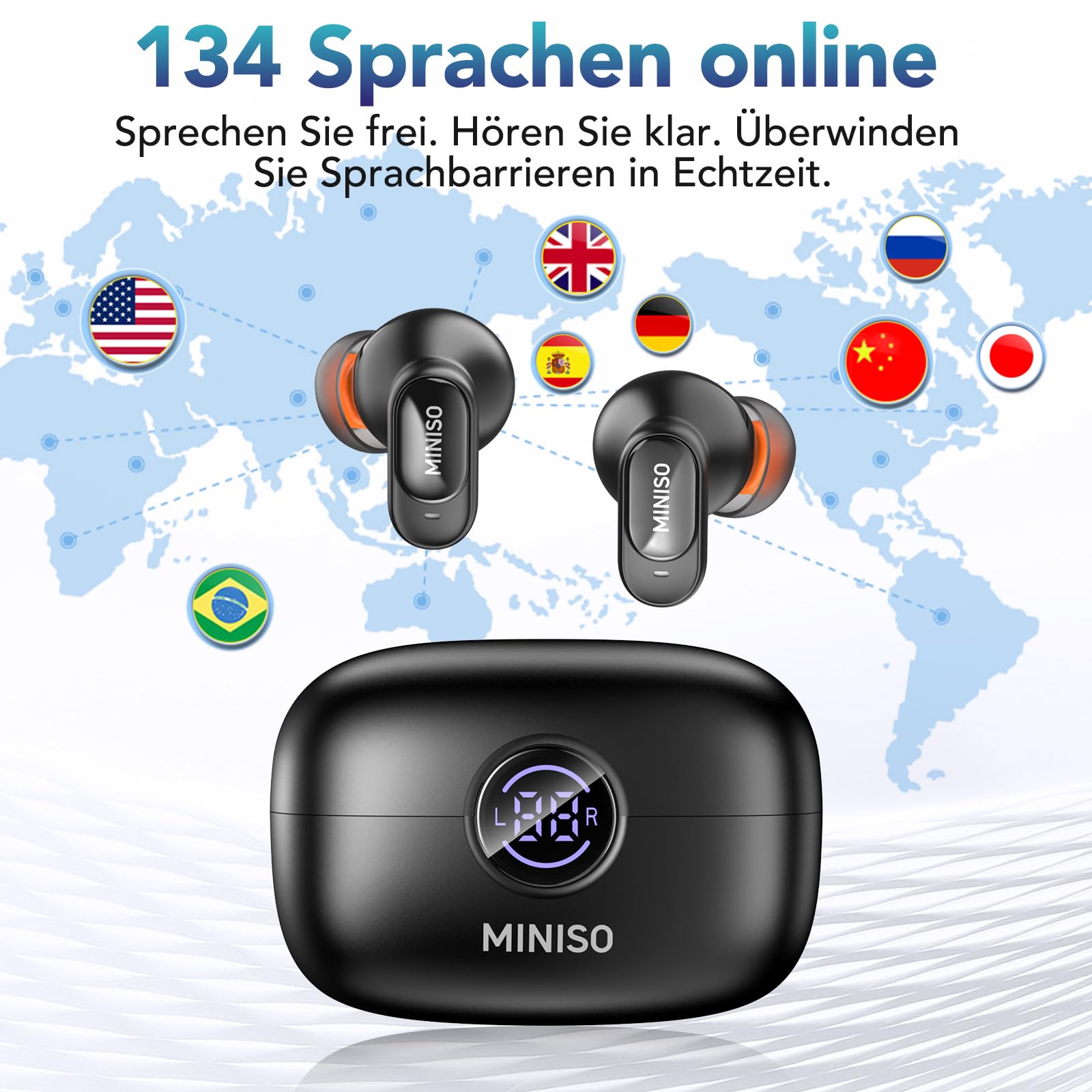 MINISO MS105 AI Kopfhörer Übersetzer, 3-in-1 Übersetzungskopfhörer in Echtzeit mit KI-Übersetzungsfunktion, 134 Sprachen Übersetzer Ohrhörer für Business, Reisen und Studium