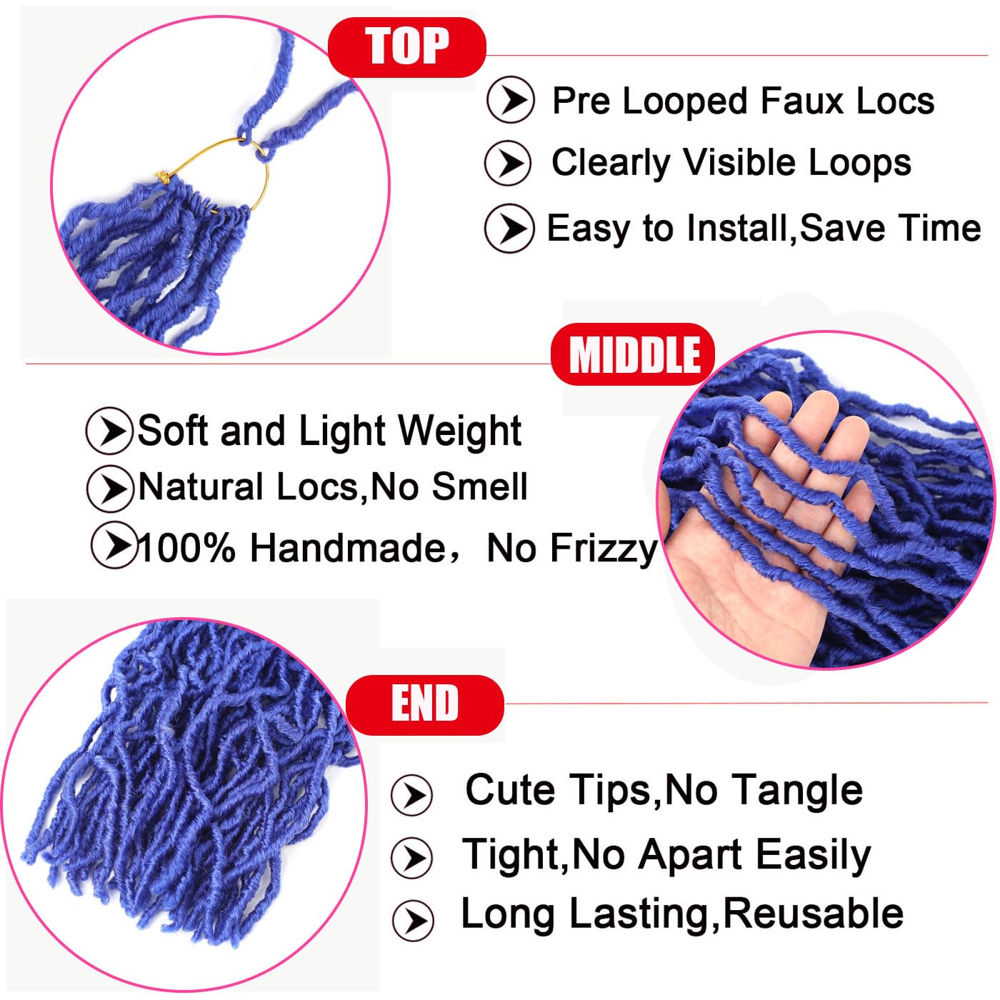 2 Packs Blue Faux Locs Crochet Hair Mixed Packed 4 Packs Black Faux Locs Crochet Hair, Pre Looped Soft Faix Locs For Black Women,Synthetic Braiding Hair Crochet Braids (24in,6pack,M)