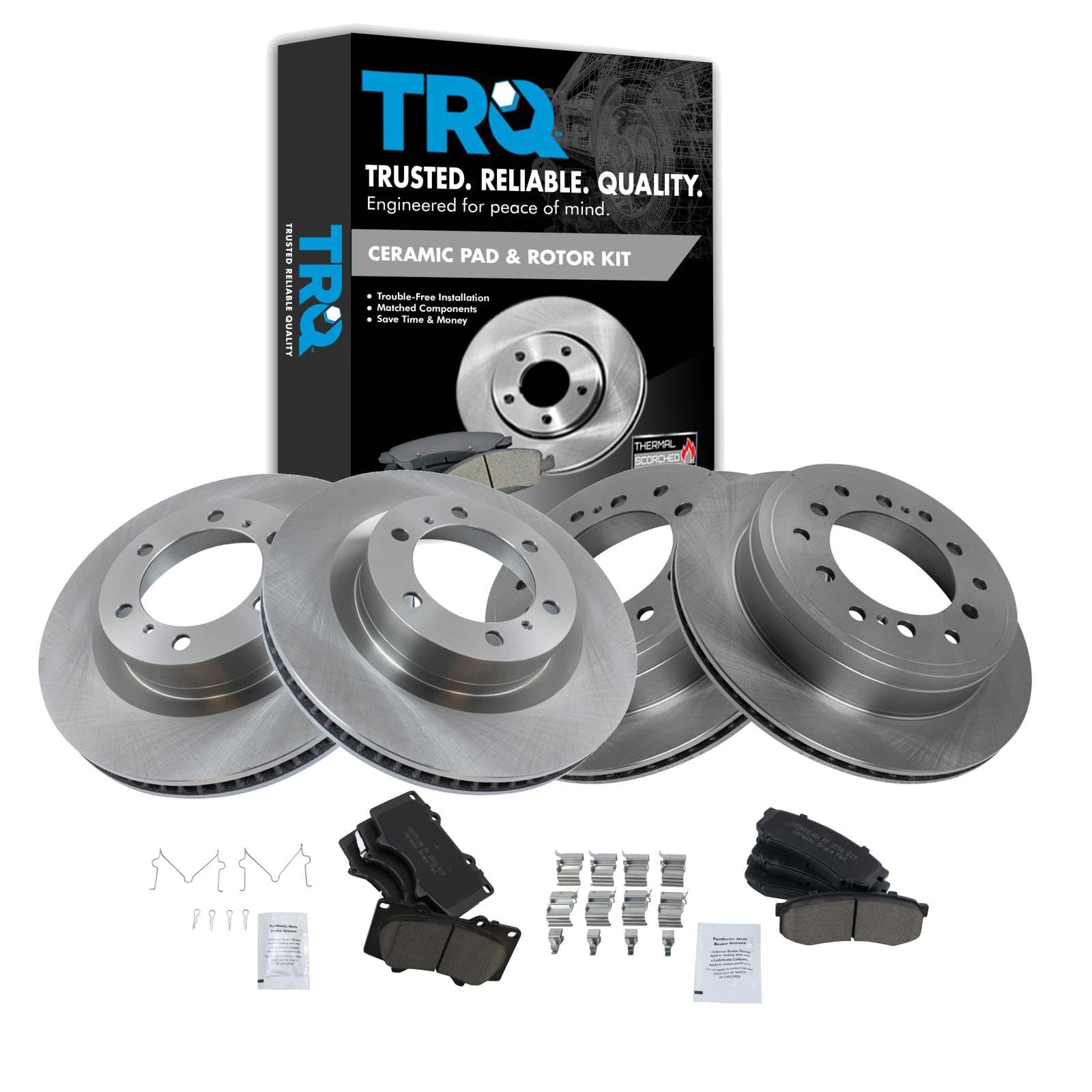 TRQ Front and Rear Brake Pad & Rotor Kit Ceramic Compatible with 2010-2022 Lexus GX460 Toyota 4Runner
