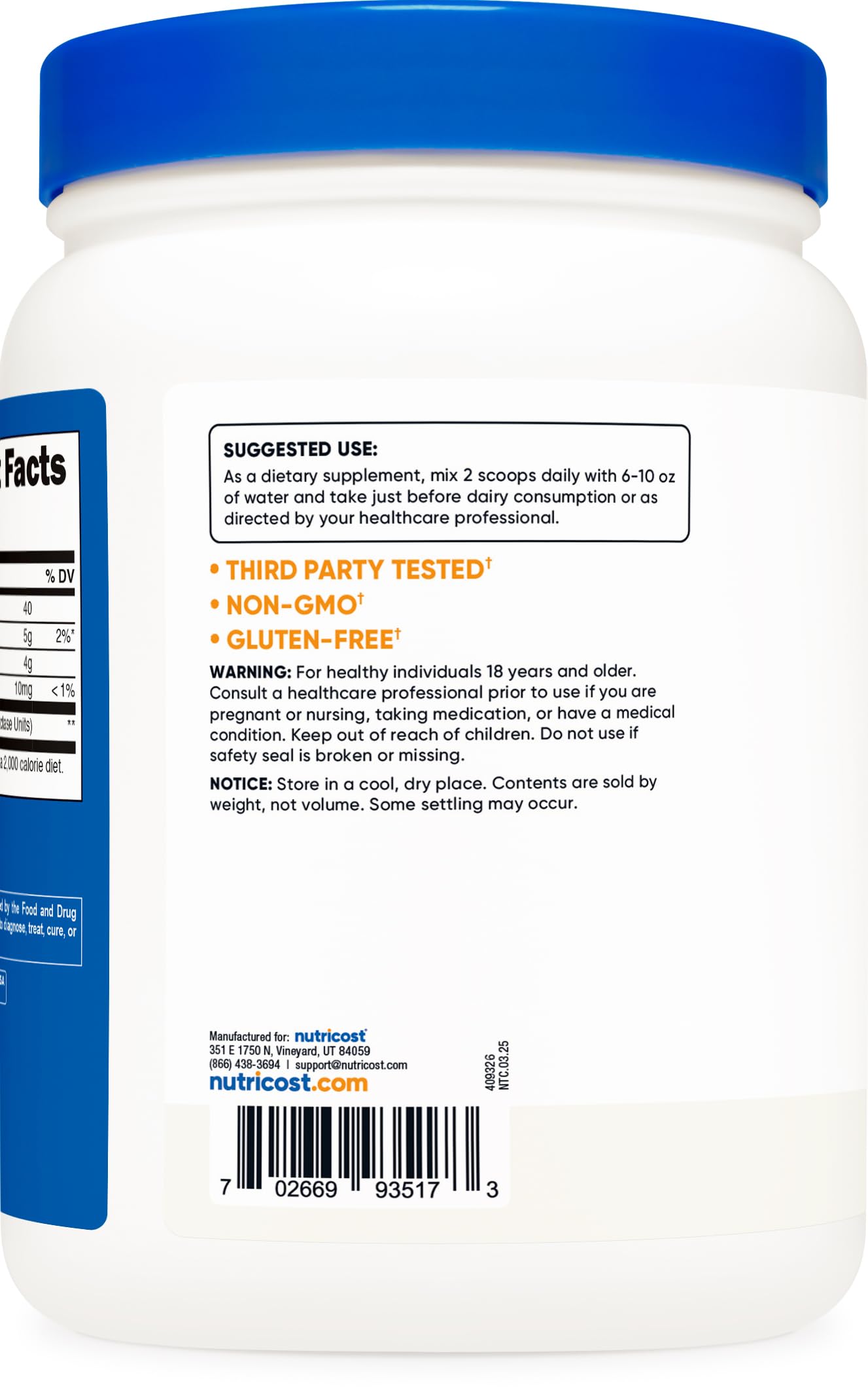 Nutricost Lactase Powder 500 Grams - GMO-Free, Gluten Free — Amazon image 4