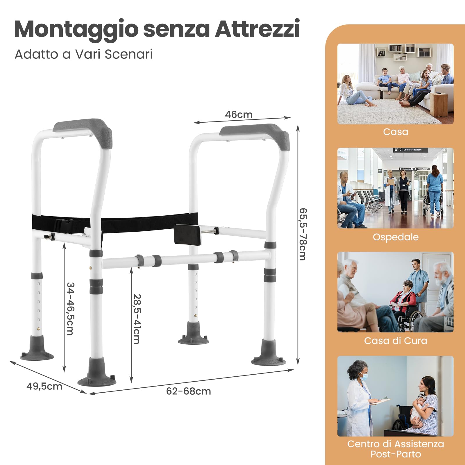 RELAX4LIFE Braccioli per WC, Maniglione WC, Supporto per WC Pieghevole, Regolazione in Altezza e Larghezza, Ventose Antiscivolo, Acciaio al Carbonio, per Anziani, Disabili, Donna Incinta (Grigio)