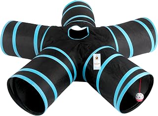 Foodie Puppies Interactive Foldable Hiding 5-Way Straight Tunnel with Hanging Ball for Cats (Penta Flower Tunnel) | Puzzle & Training Cave Suitable for Cat, Kitten, Rabbit, Guinea Pig & Puppies