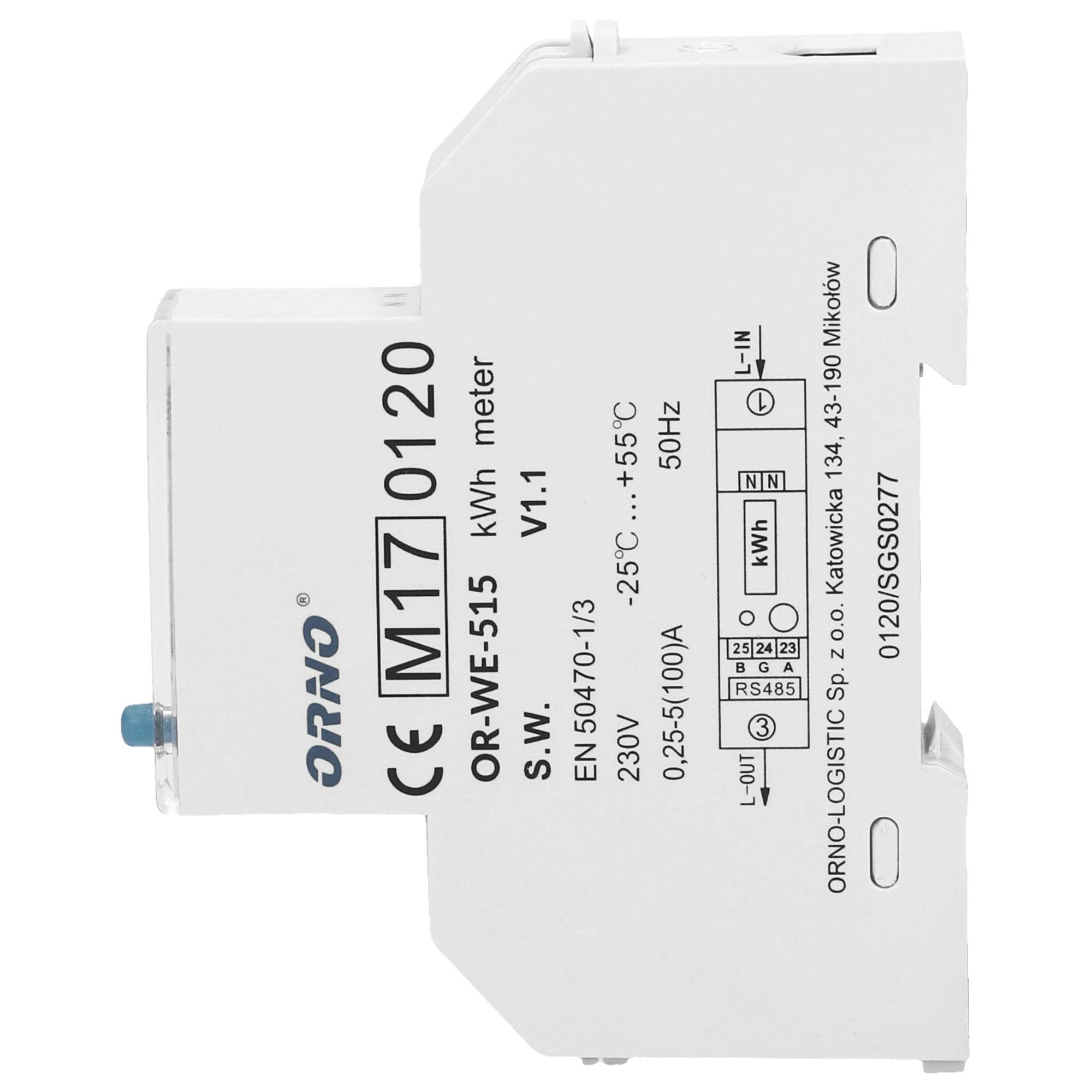 Orno Contatore di corrente alternata digitale LCD LCD digitale a 1 fase del consumo energetico, contatore di energia, misuratore di consumo energetico, misurato con porta RS485 e certificazione MID