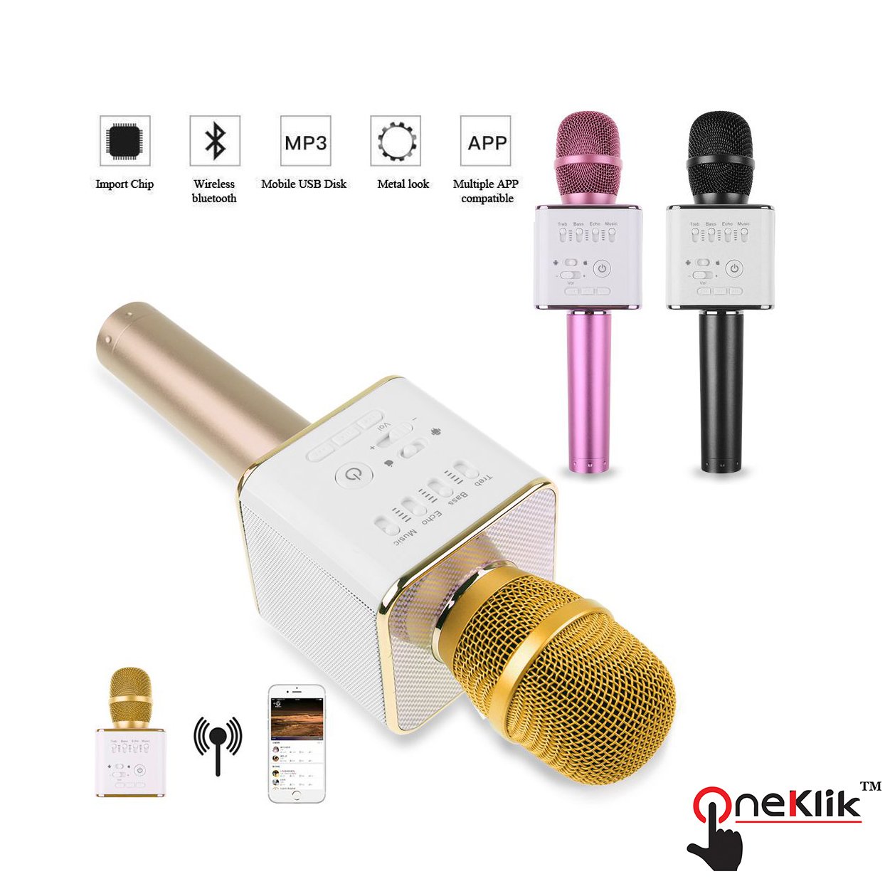 OneKlik Q9 Wireless Karaoke Mic KTV Player Condenser with inbuilt