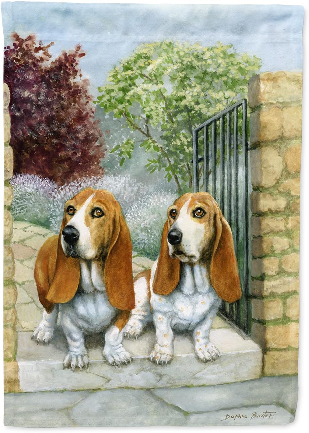 Caroline's Treasures BDBA0390CHF Basset Hounds in The Gate House Flag Large Porch Sleeve Pole Decorative Outside Yard Banner Artwork Wall Hanging, Polyester, House Size, Multicolor