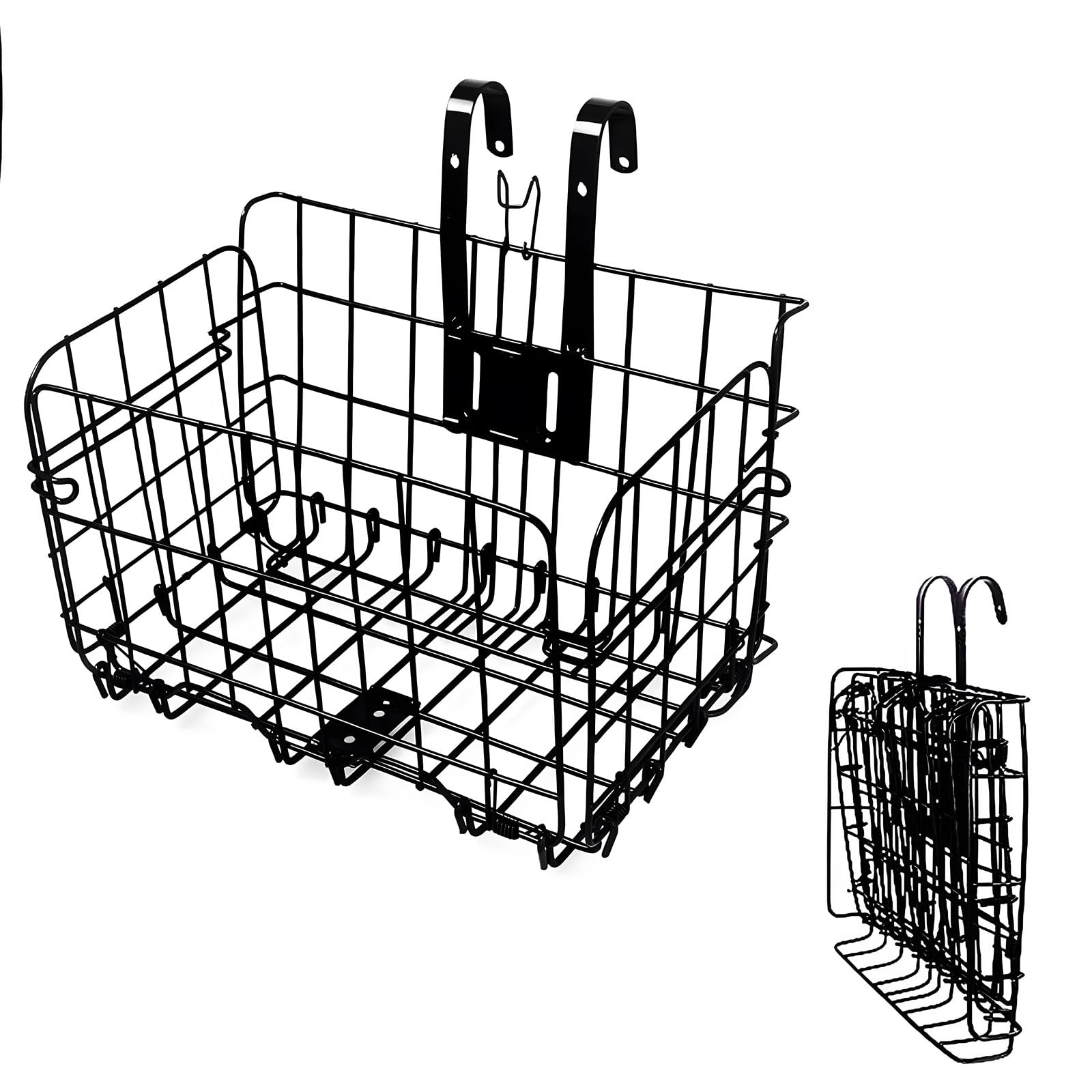 X spring Folding Bike Basket, Rust Proof Bike Wire Basket, Cargo Basket for Bike, Wire Basket with Handles, Easy Installatio, Resistant and Sturdy Bike Basket Suitable Bike Front Handlebar, Rear Seat