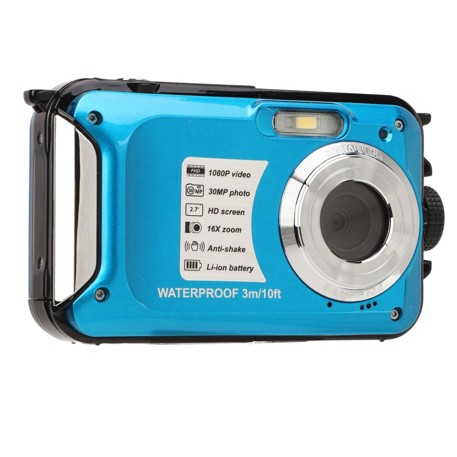 Fotocamera Subacquea, 1080P 30MP con Display LCD Fotocamera Digitale Impermeabile per Campeggio Snorkeling
