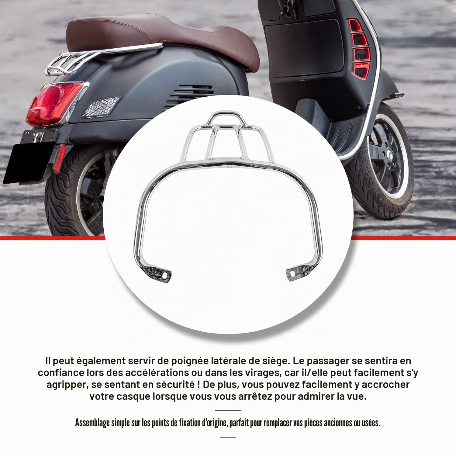 Scooter Porte-Bagages Étagère Support Passager Barre D'appui Siège Main Courante Queue Accoudoir Poignées pour Vespa GTS300 GTV300 GTS250 GTS125 GTS 300 250 GTS-300 GTS-250 GTV 300 GTV-300 (Le Noir)