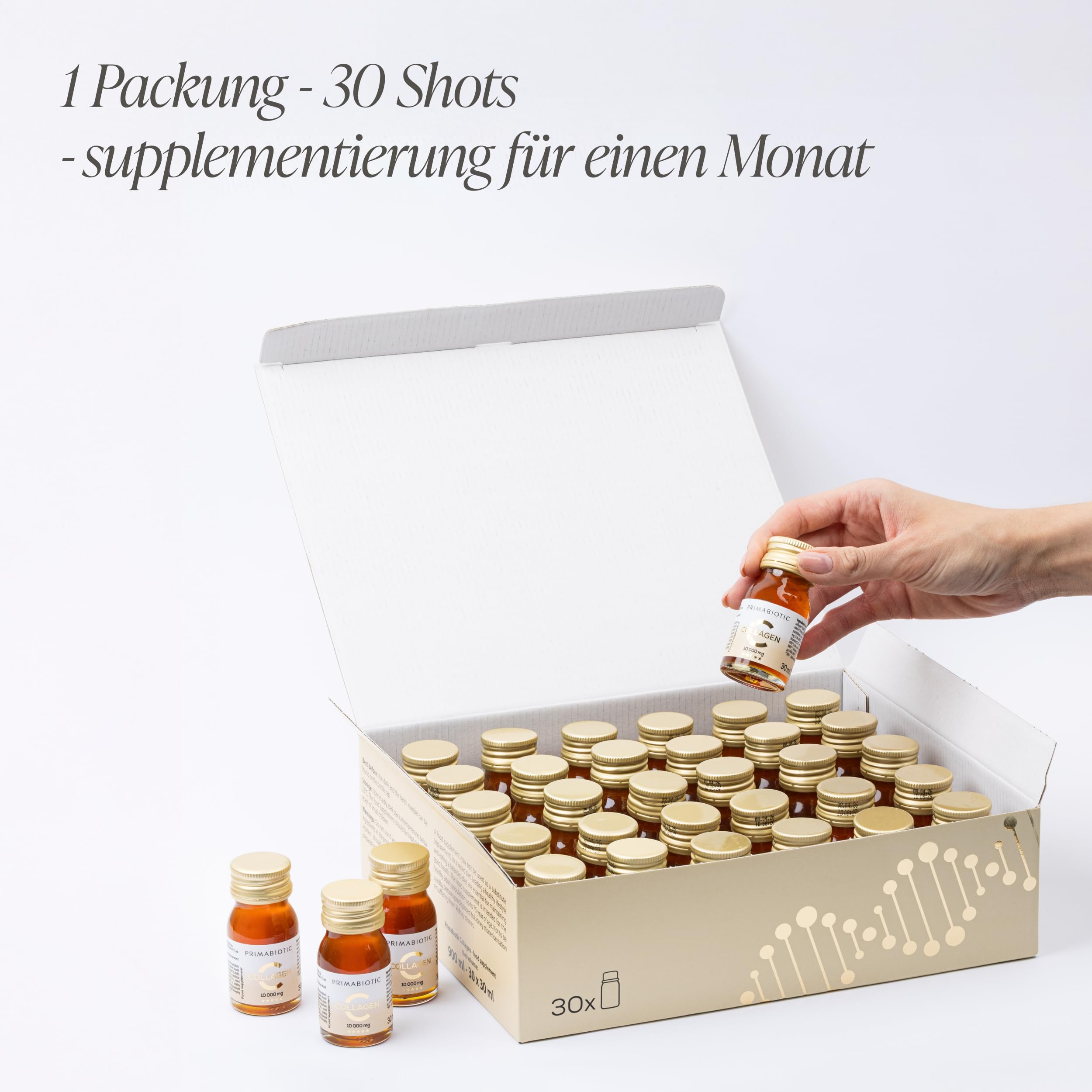 Kollagen Trinkampullen – Primabiotic Collagen Peptide 10000 mg | 60 Ampullen à 30 ml (1800 ml) | Flüssiger Beauty Drink in Premium-Qualität | 95% Absorption | Für Haut, Haare & Gelenke