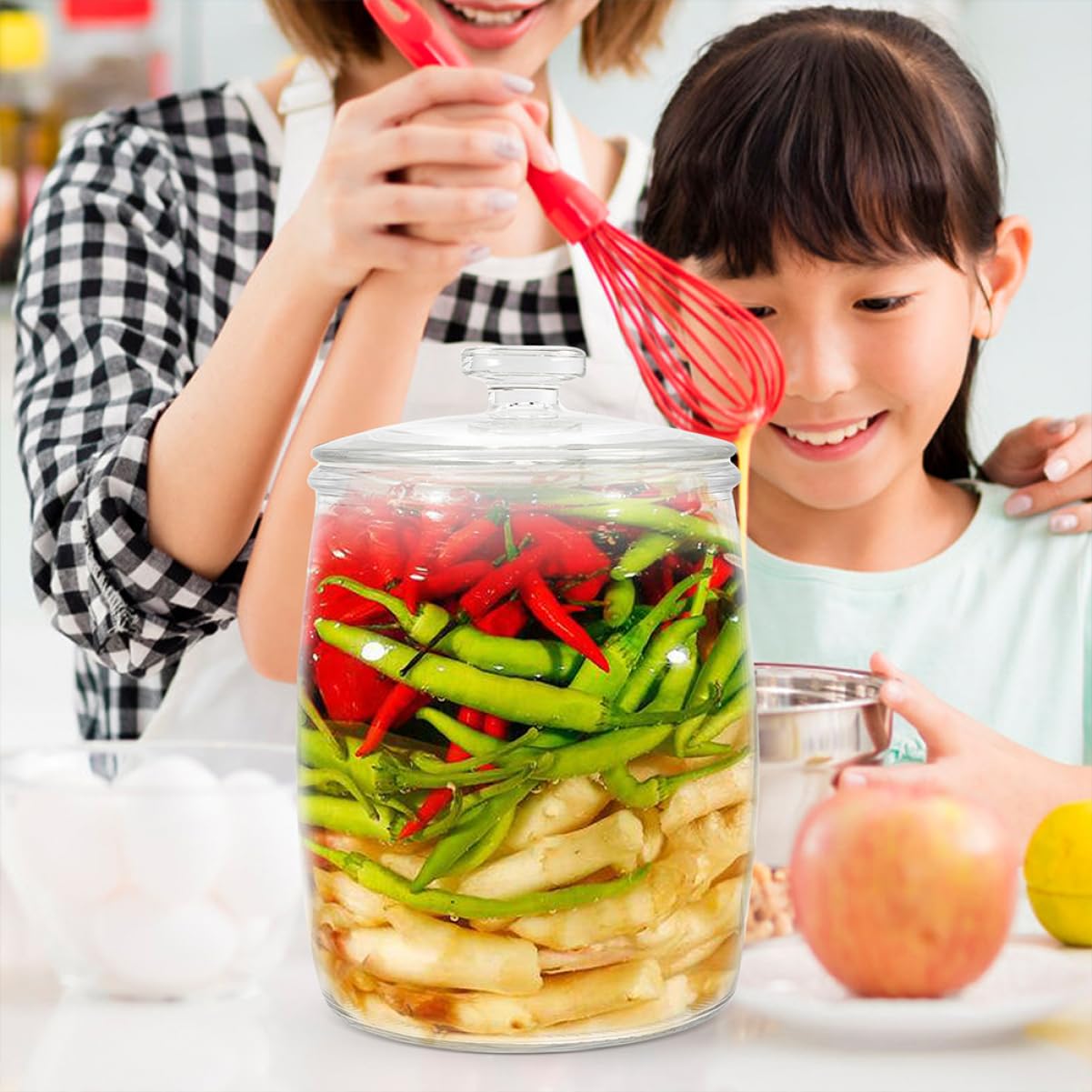 Barattolo Trasparente Per Biscotti Con Coperchio Contenitore Per Alimenti Capacità Per Conservare Marmellate Crauti e Kimchi Accessorio Cucina Per Famiglie e Amici
