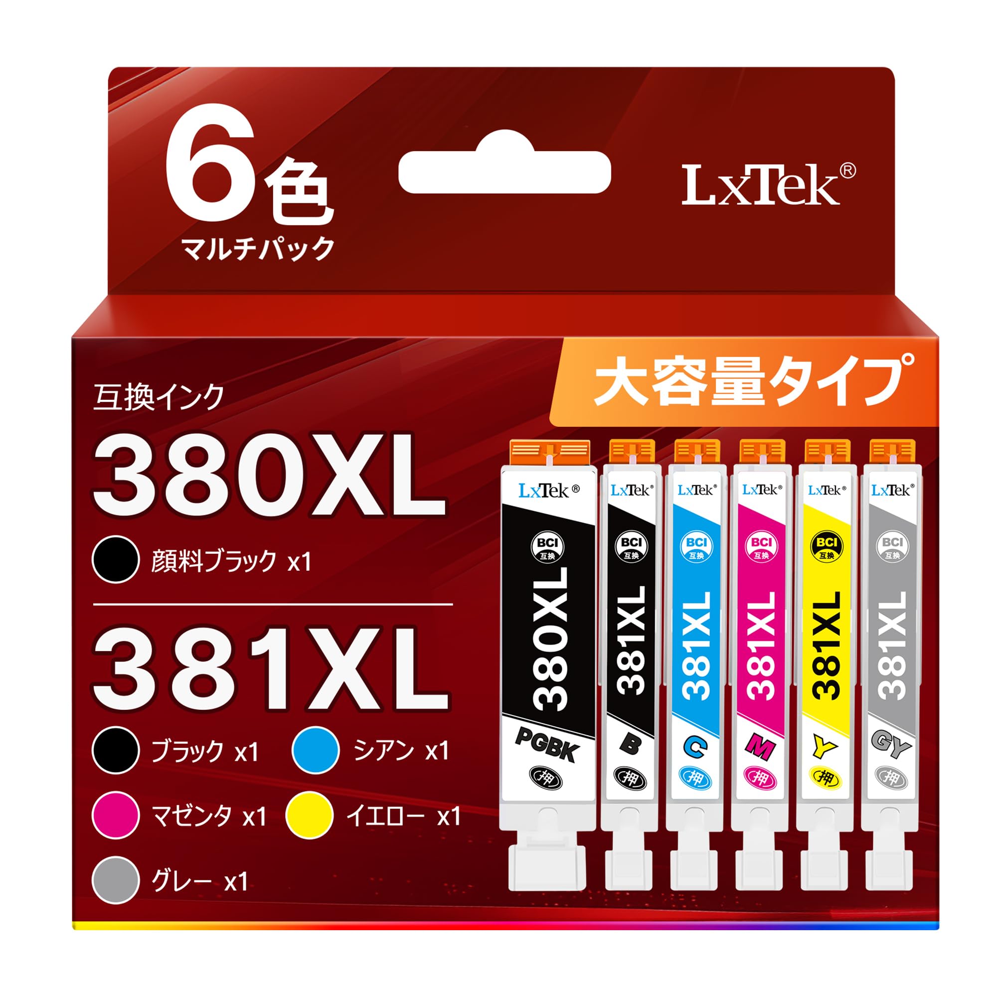 LxTek BCI-381XL BCI-380XL 互換インクカートリッジ 6色…