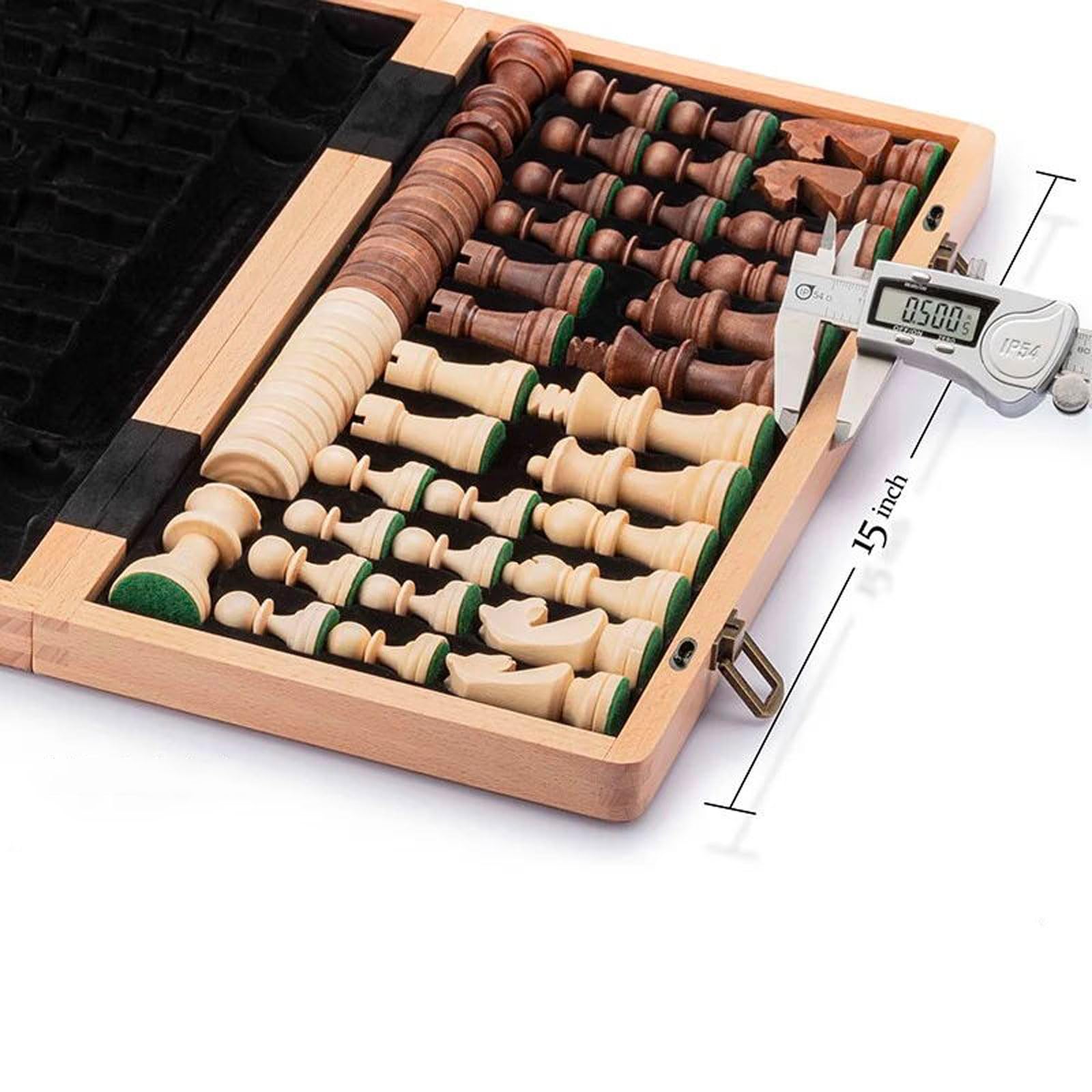 esmen Set di Scacchi in Legno Squisito da 15 Pollici, Scacchiera in Noce, scacchiere Pieghevoli Portatili Ideali per Principianti e Giocatori Professionisti