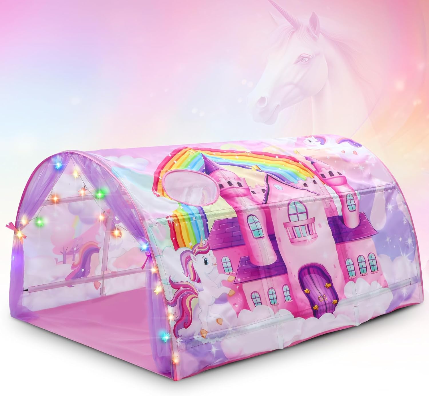 Wowangce Unicorn Bed Tent for Kids Large Princess Bed Tent