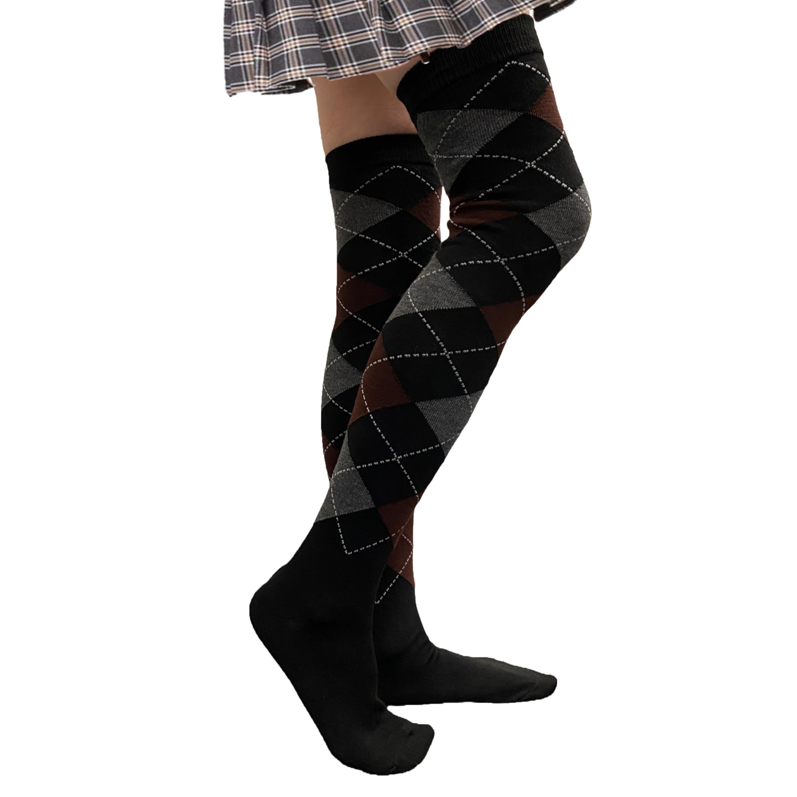 COUVER Women Argyle Thigh High Socks