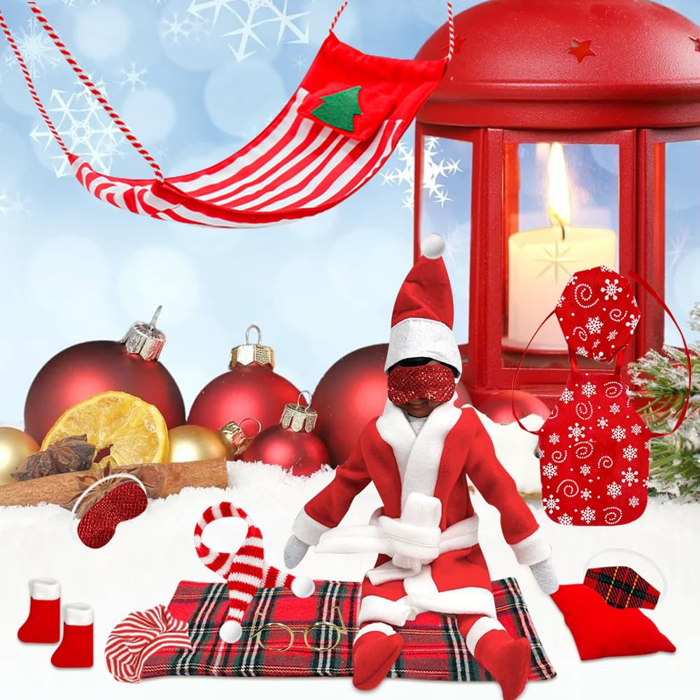 Weihnachtswichtel Zubehör Set | 13 Teile | Inkl. Hängematte, Schlafsack, Schürze & Mehr