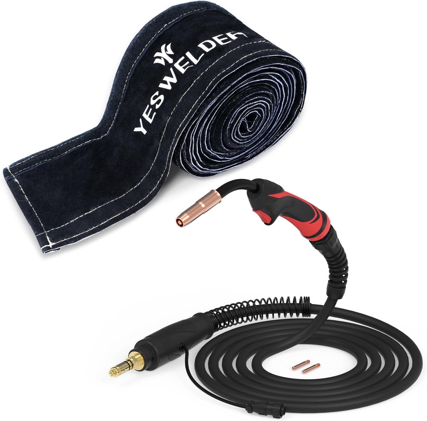 YESWELDER MIG Welding Gun Torch Stinger 15ft (4.5m) 250Amp Replacement for Lincoln Magnum 250L K533-7 & TIG Welding Torch Cable Cover Flame Resistant Leather Black Cover 3.7 Meters(12 Feet Length)