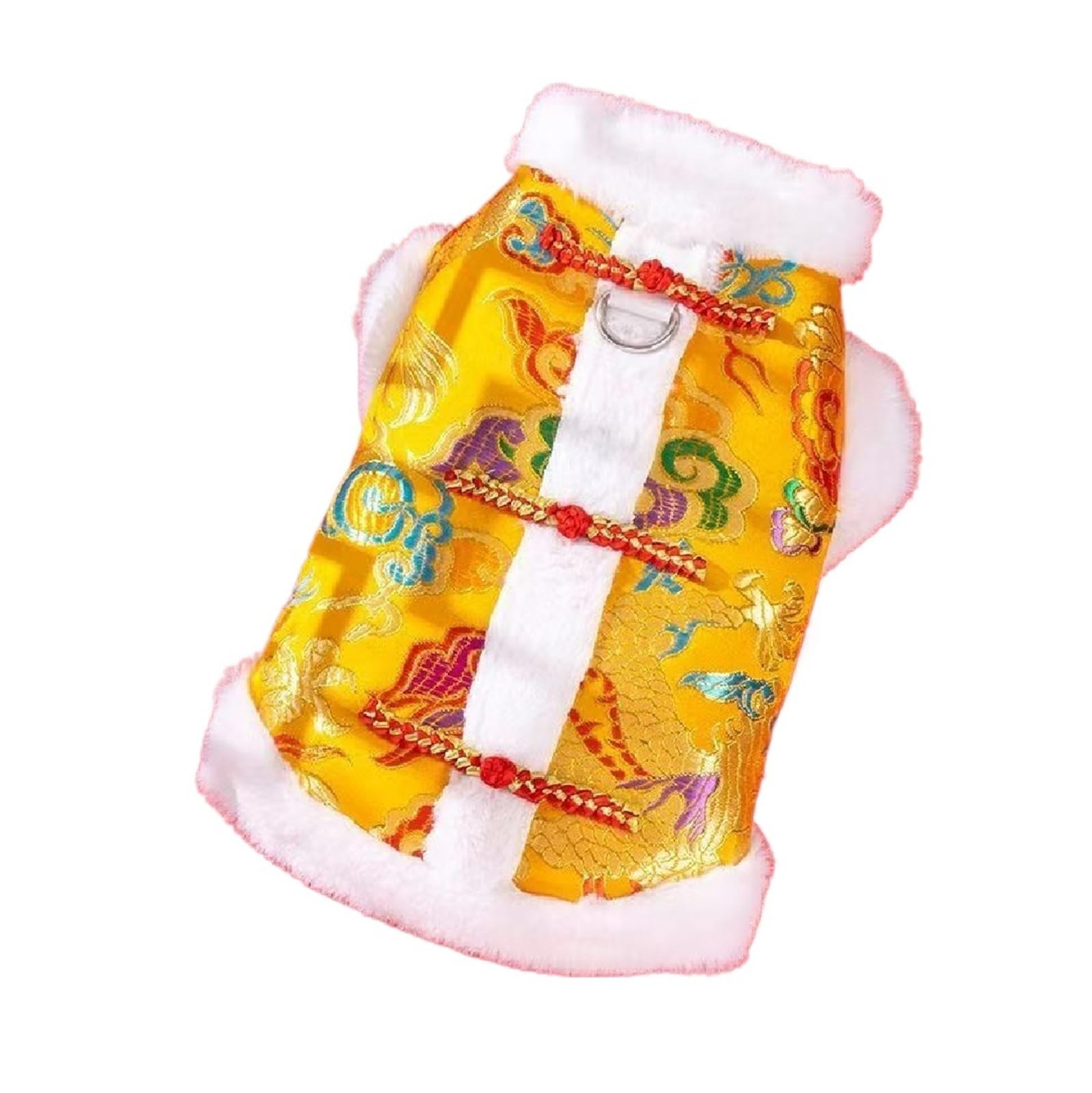 Ubranka dla psów w stylu chińskim Strój Tang Pet Odzież bawełniana Świąteczny nadruk Kurtka Płaszcz XS-XXL Zagęszczony Utrzymujący ciepło(Yellow,XL 33-35cm)