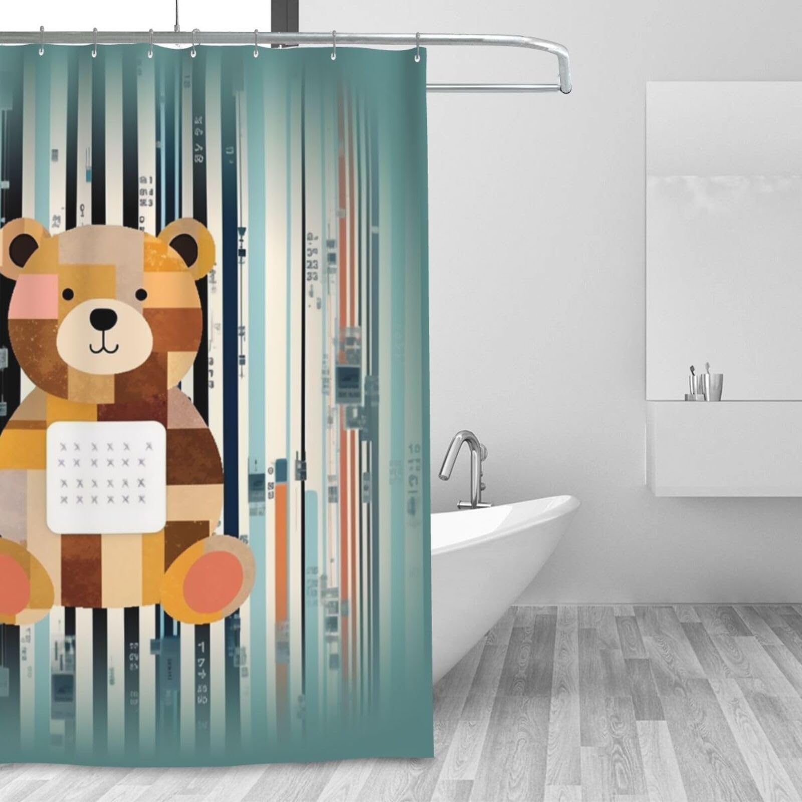 Rideau de douche imperméable et lavable motif ours pour douche propre