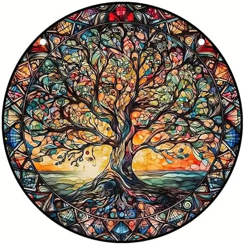 1pc Elegant Tree-Stained Window Decorative Hanging Ornament: Captivating Suncatcher for Kitchen Window Decor, Beautiful Light Diffuser & Home Accent