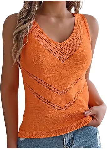 Summer Crochet Tank Tops for Women 2026 Casual V Neck Hollow Out Sweater Vest Loose Knit Sleeveless Top