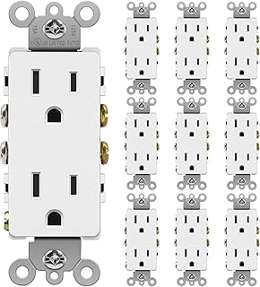 BESTTEN 15 Amp Decor Electrical Wall Outlet Receptacle, Non-Tamper-Resistant, 15A/125V/1875W, for Residential and Commercial Use, UL Listed, 10 Pack, White