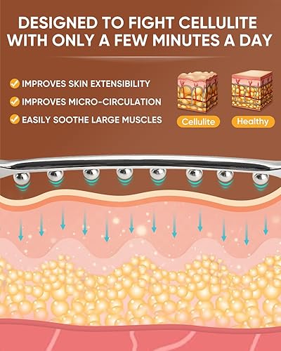 Miniatura 7 de ONUEMP Masajeador de celulitis de acero inoxidable + barra Gua Sha de acero inoxidable, masajeador de drenaje linfático, removedor de celulitis,